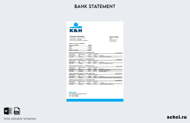 цифровая загрузка шаблона слова банковской выписки K&H в Венгрии